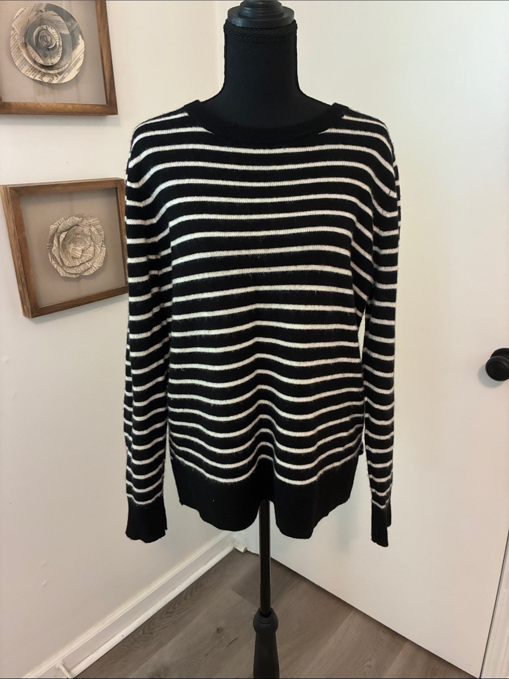 Halogen Striped 100% Cashmere Sweater
